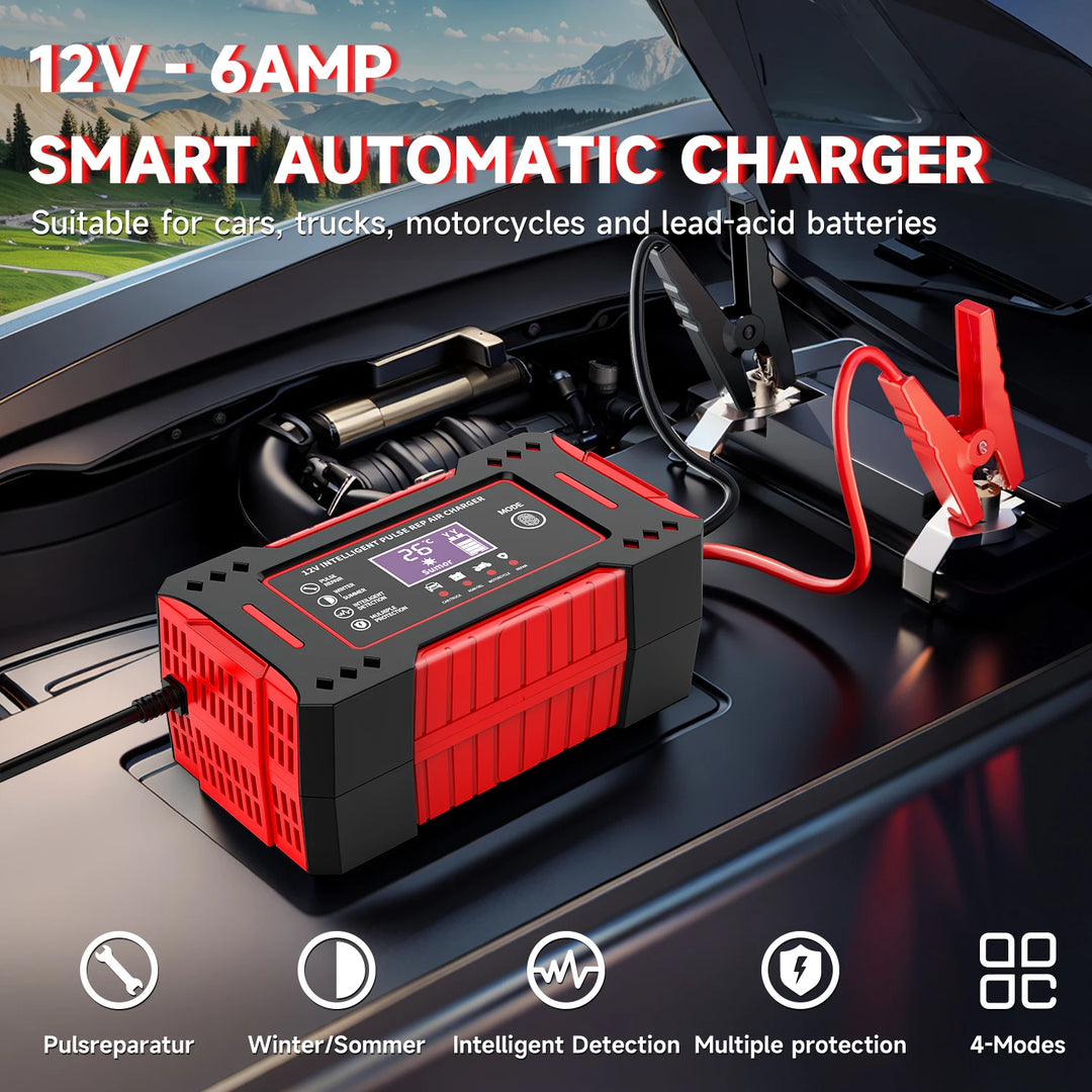 12V 6A Smart Battery Charger with LCD Display