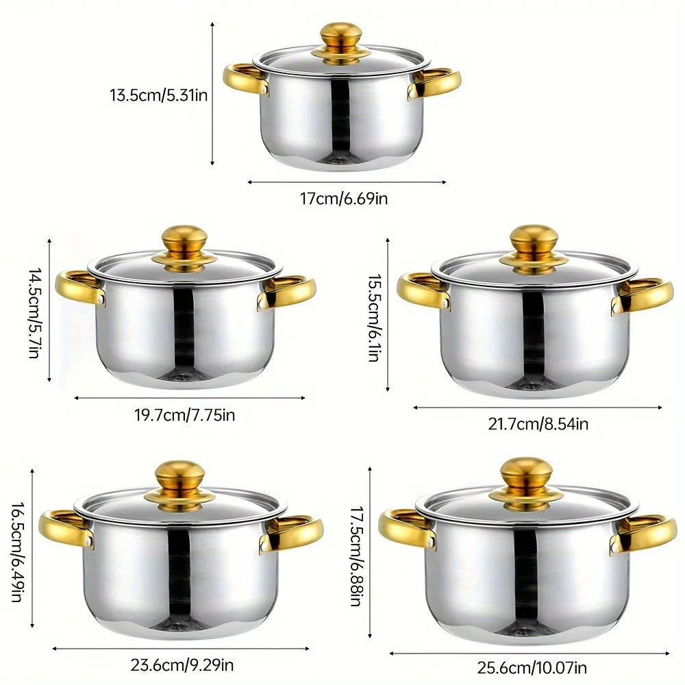 5-Piece Stainless Steel Cookware Set with Glass Lids