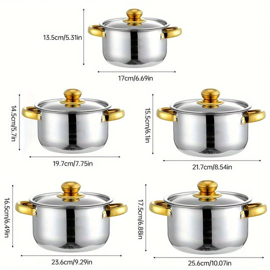 5-Piece Stainless Steel Cookware Set with Glass Lids