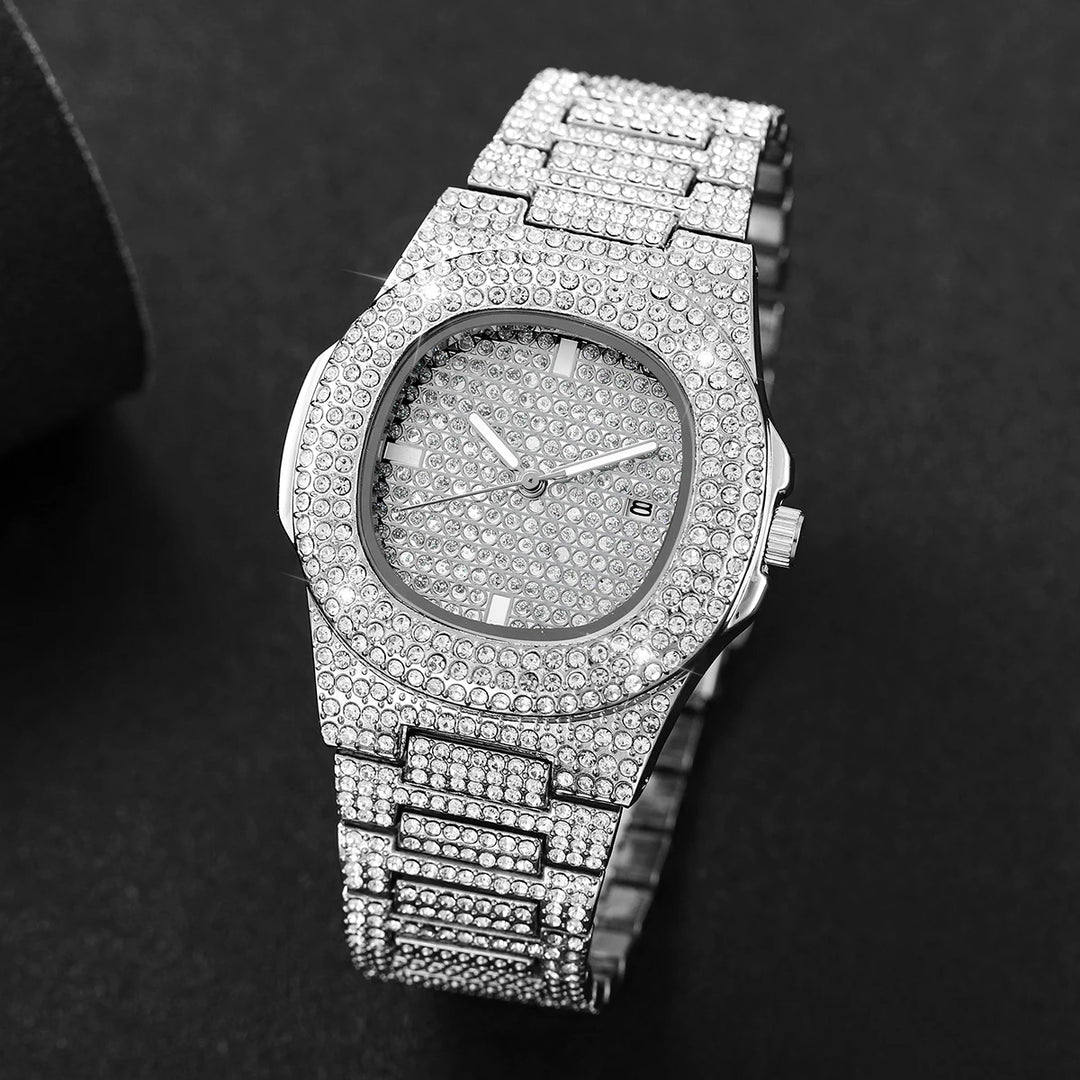 Luxury Diamond Quartz Stainless Steel Men&