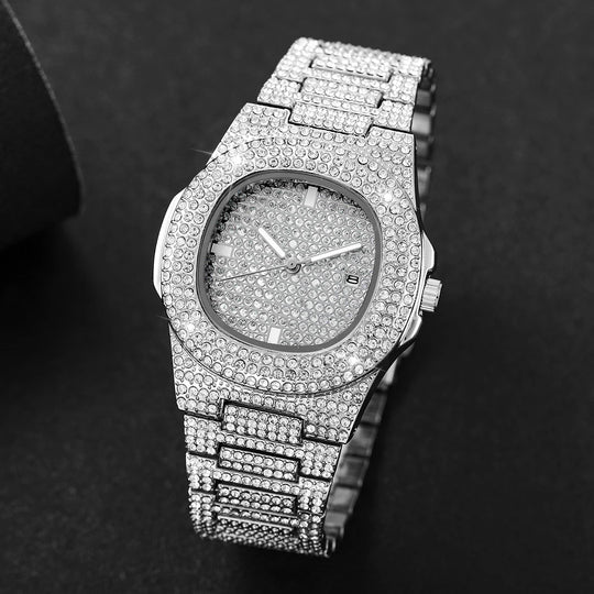 Luxury Diamond Quartz Stainless Steel Men&