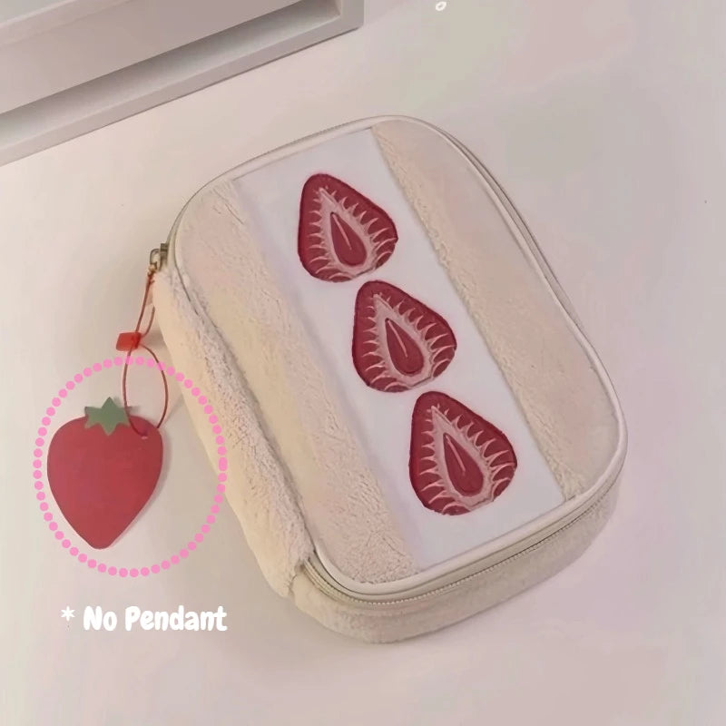 Cute Strawberry Plush Pencil Case Large Capacity Storage Pouch