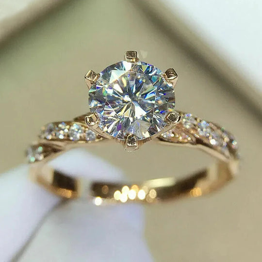 Gold Color Cubic Zirconia 6-Claw Wedding Ring for Women