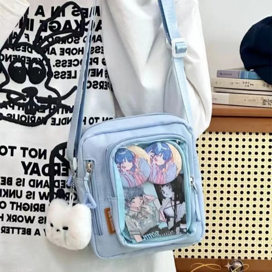 Mini Nylon Crossbody Bag with Transparent Display Pocket
