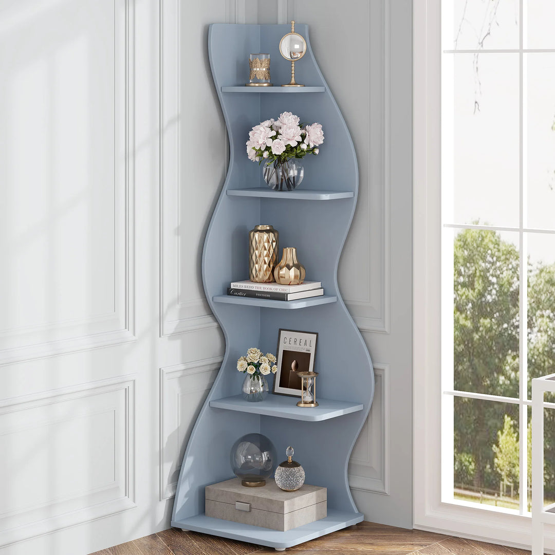Modern 5-Tier Corner Bookshelf &amp; Display Shelf