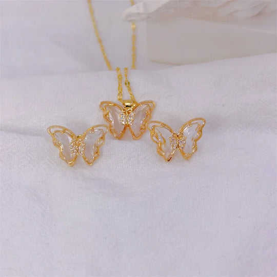 Butterfly Necklace &amp; Earrings Jewelry Set