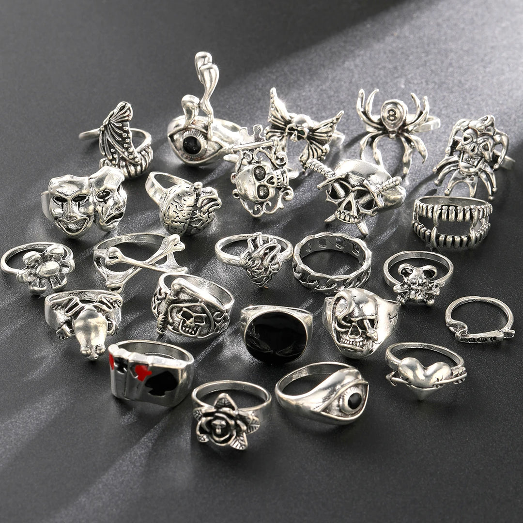 24-Piece Gothic Punk Ring Set for Women &amp; Men