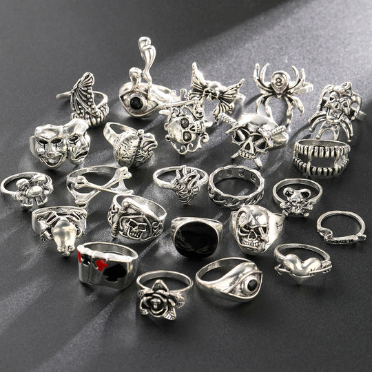 24-Piece Gothic Punk Ring Set for Women &amp; Men