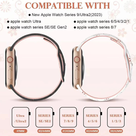 Floral Engraved Silicone Apple Watch Band
