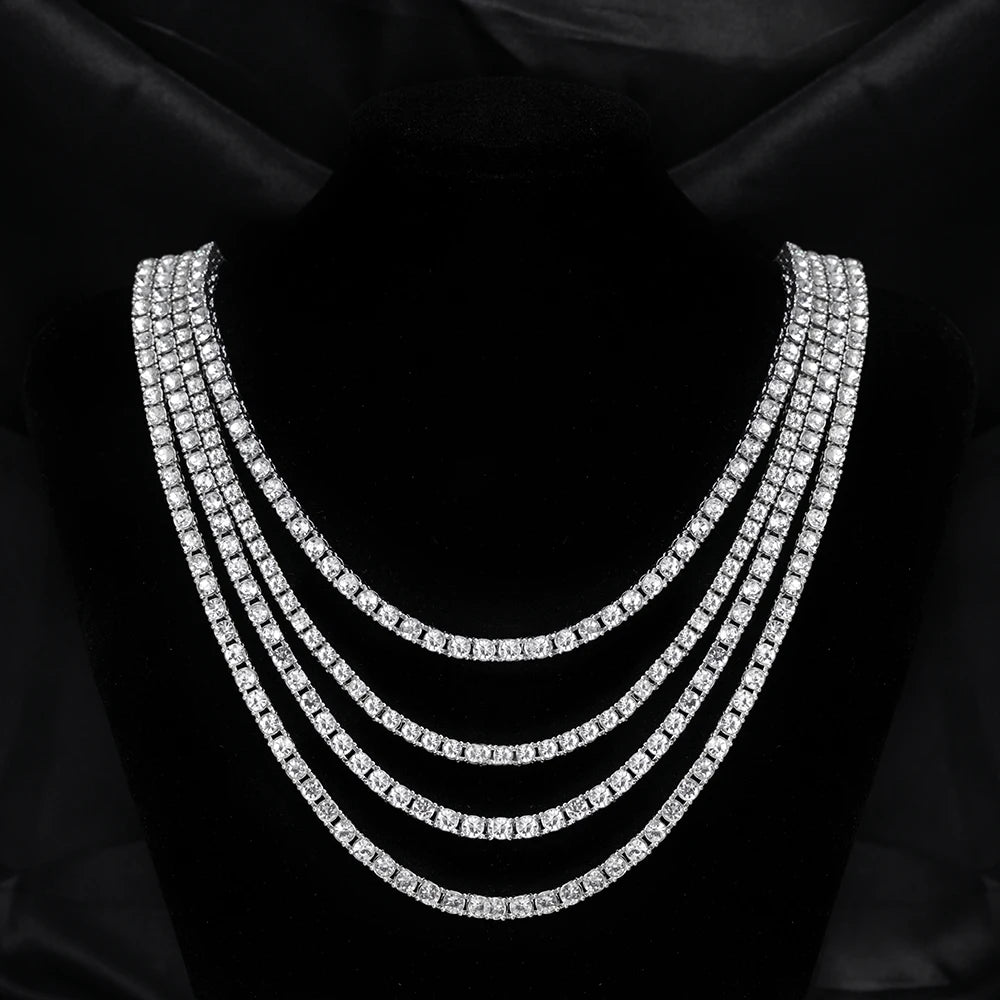 5MM Rhinestone Tennis Chain Necklace – Silver Link Chain