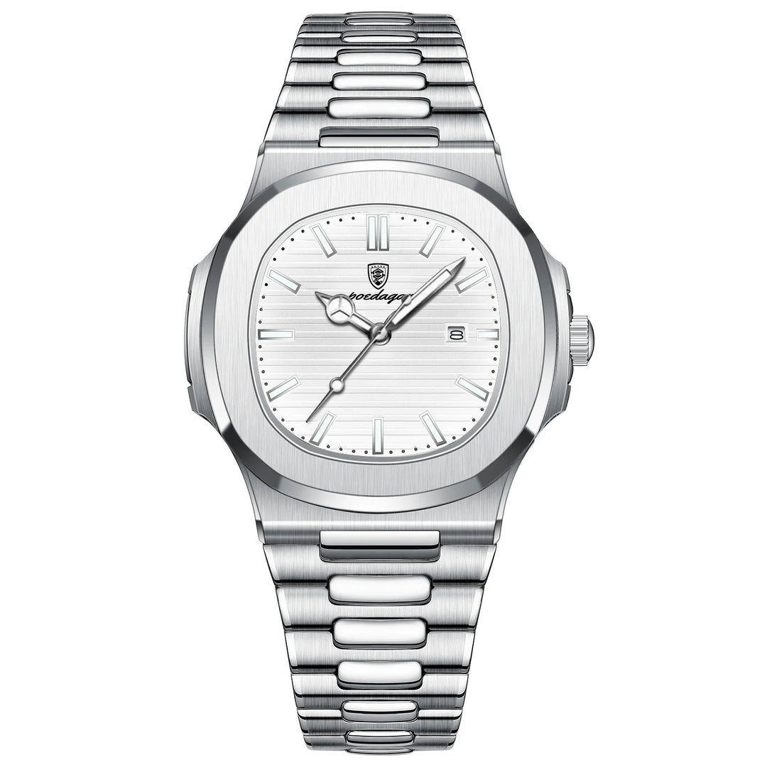 POEDAGAR Stainless Steel Quartz Square Men&