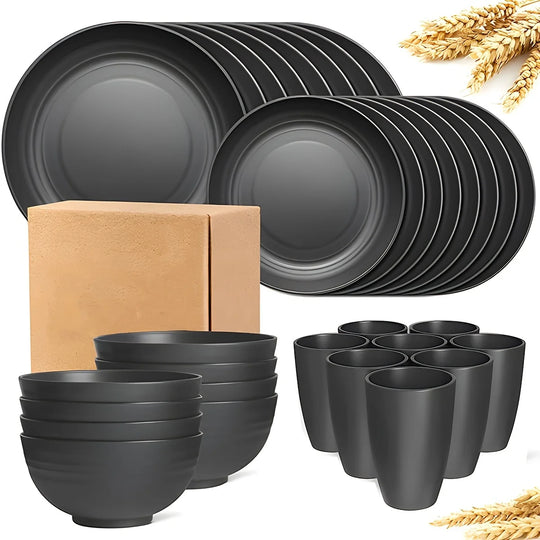 16/32-Piece Reusable Dinnerware Set with Plates, Bowls &amp; Cups