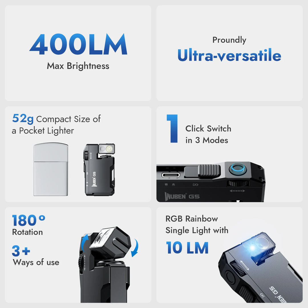 WUBEN G5 Rechargeable Mini EDC Flashlight 400 Lumens