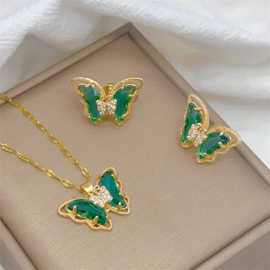 Butterfly Necklace &amp; Earrings Jewelry Set