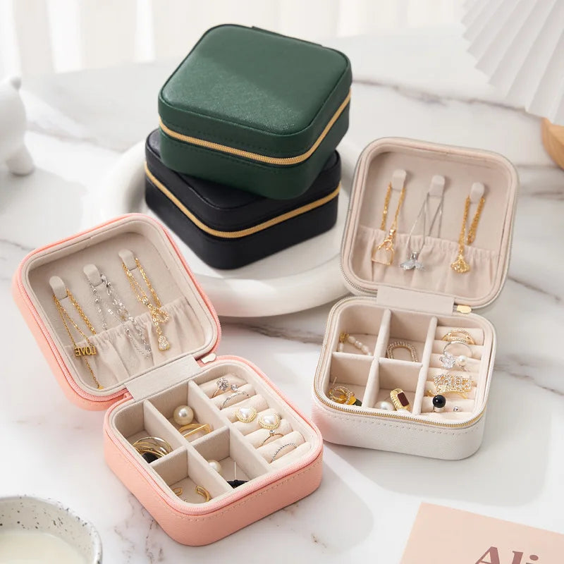 Portable Leather Travel Jewelry Organizer Case