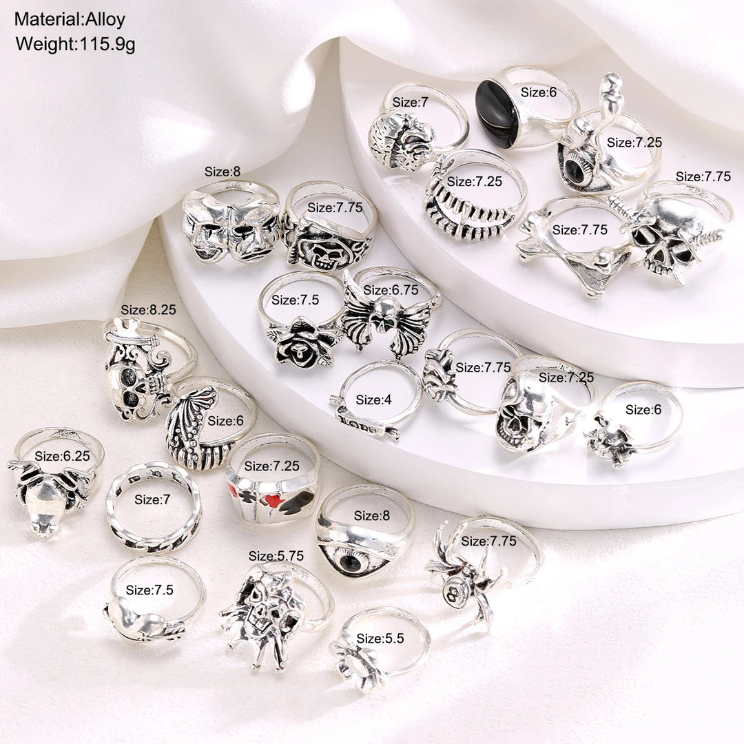 24-Piece Gothic Punk Ring Set for Women &amp; Men