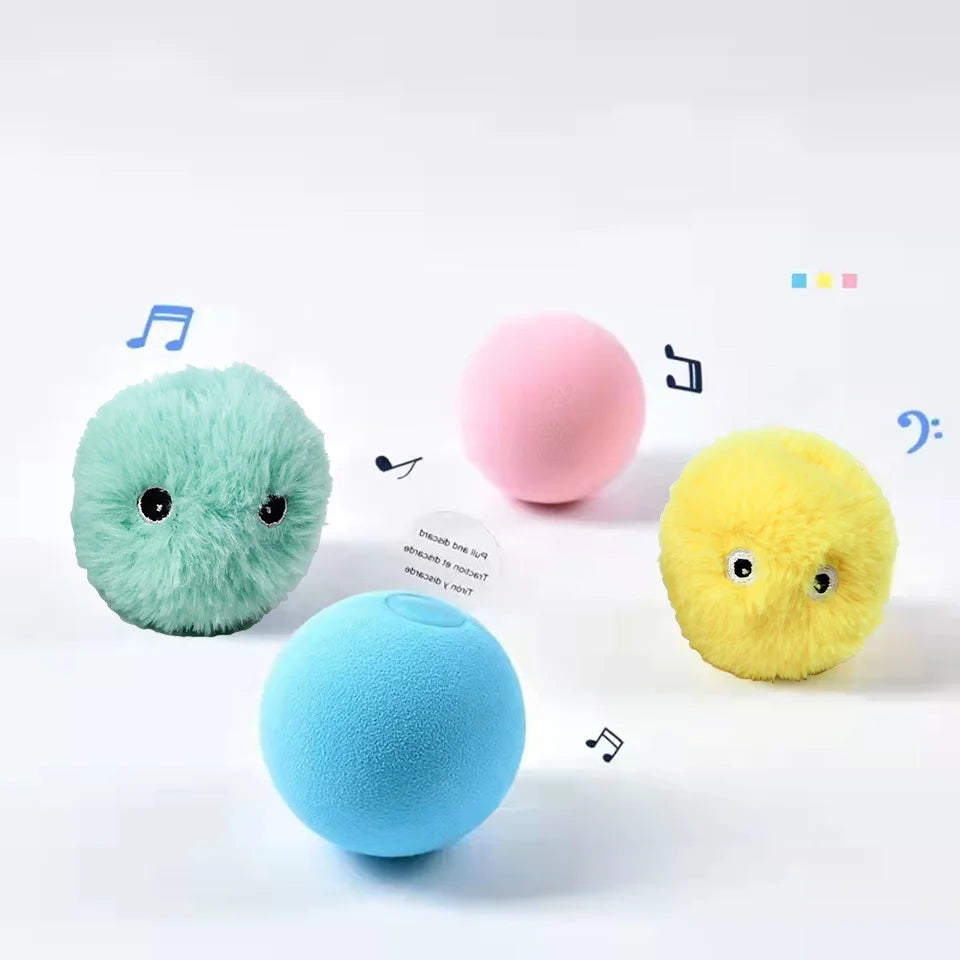 Interactive Plush Cat Toy Ball with Animal Sounds & Catnip Pocket
