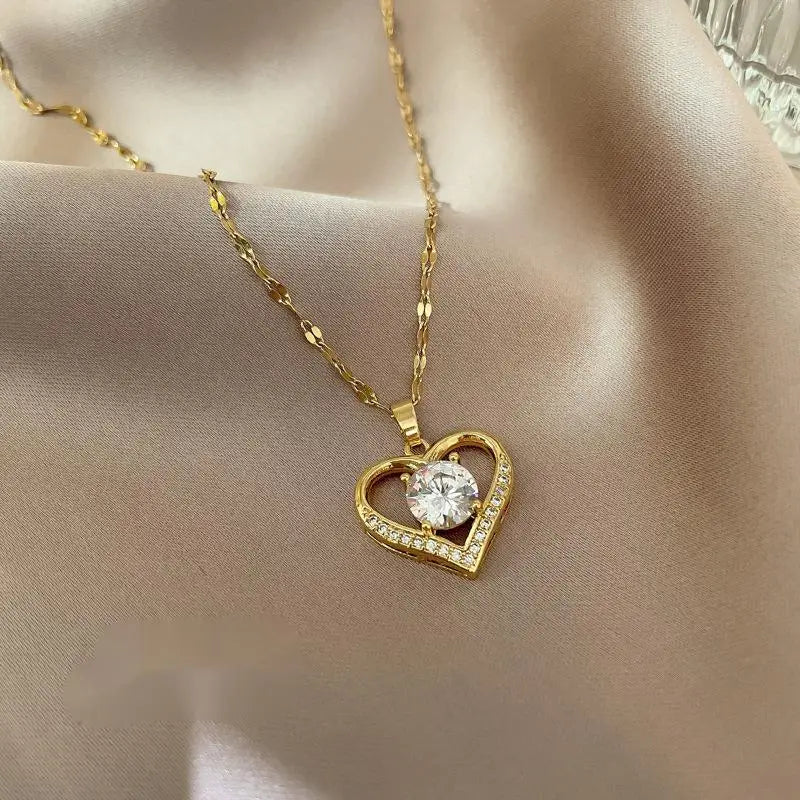Heart Pendant Necklace for Mom with Rhinestones