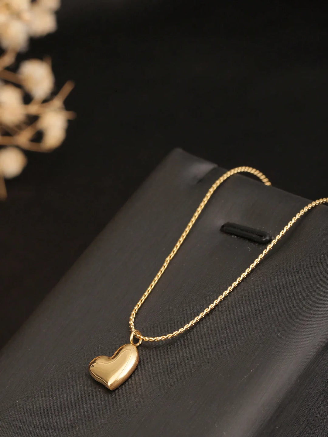 18K Gold-Tone Curved Heart Pendant Necklace for Women