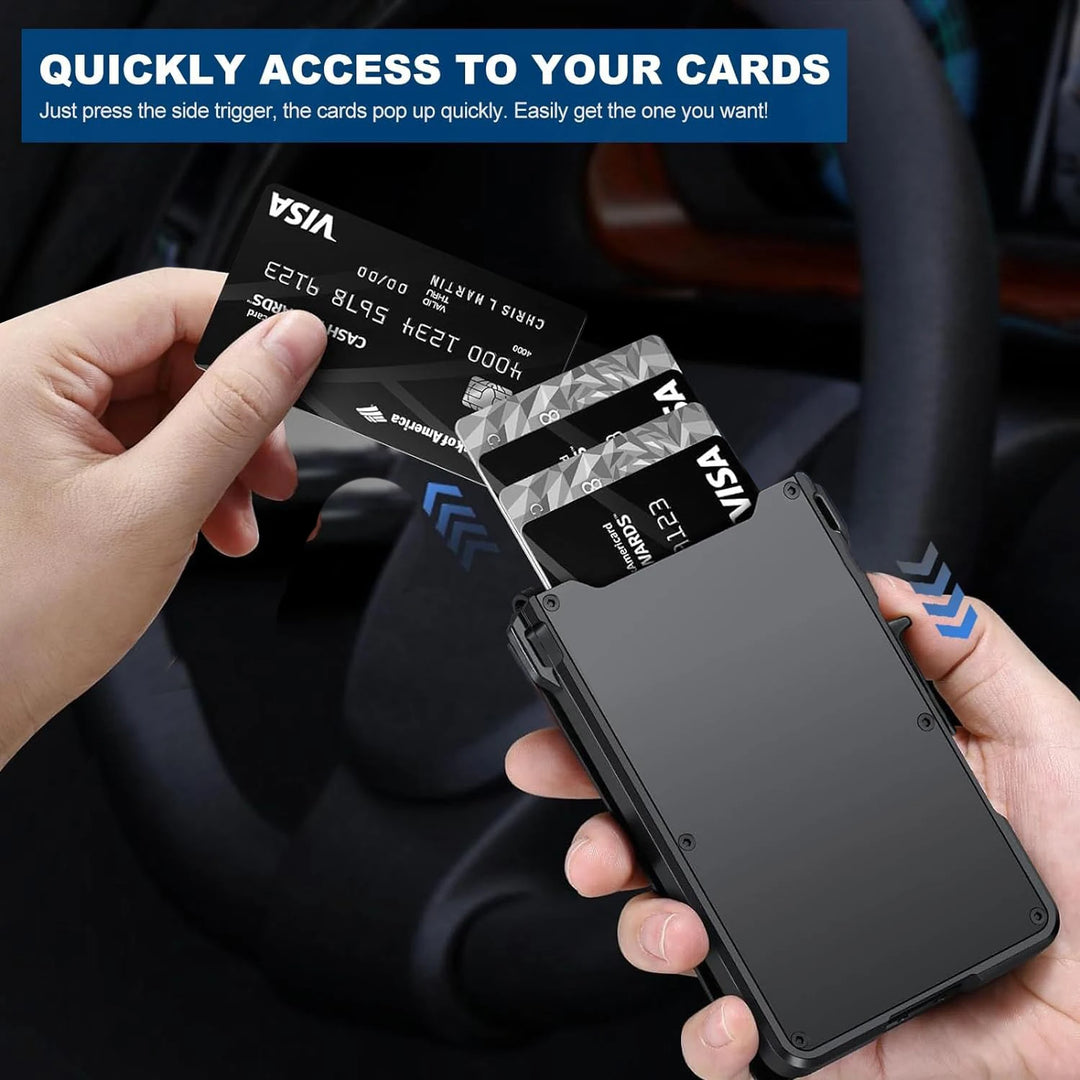RFID Blocking Pop-Up Metal Wallet with Money Clip