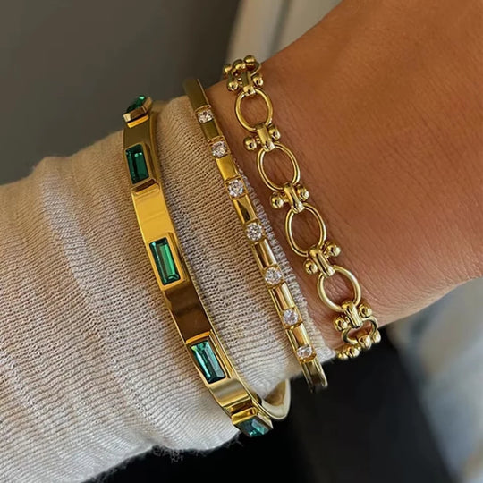 3-Piece Gold Stainless Steel Stackable Bracelet Set for Women