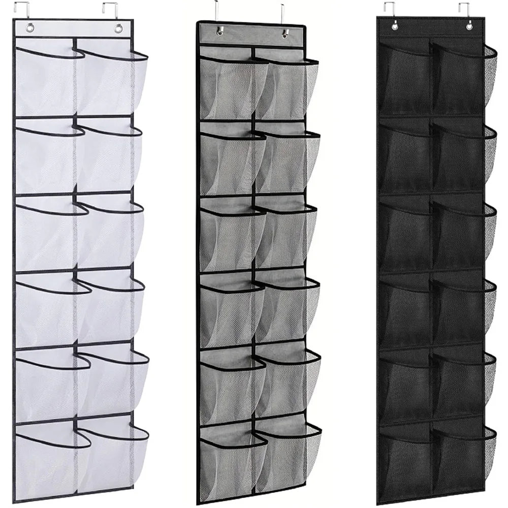 12 Pocket Over the Door Mesh Shoe Organizer with Hooks
