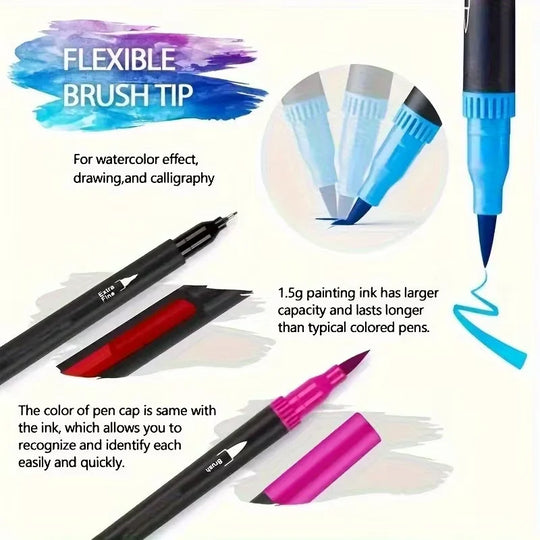 24-Color Dual Tip Brush Pen Art Marker Set