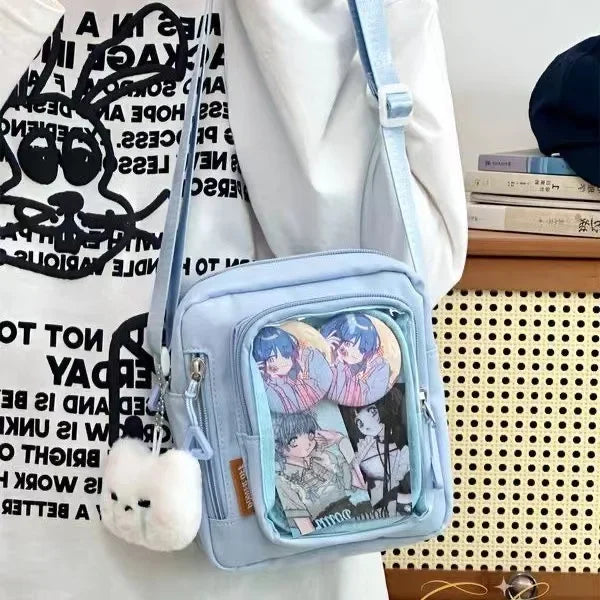 Mini Nylon Crossbody Bag with Transparent Display Pocket