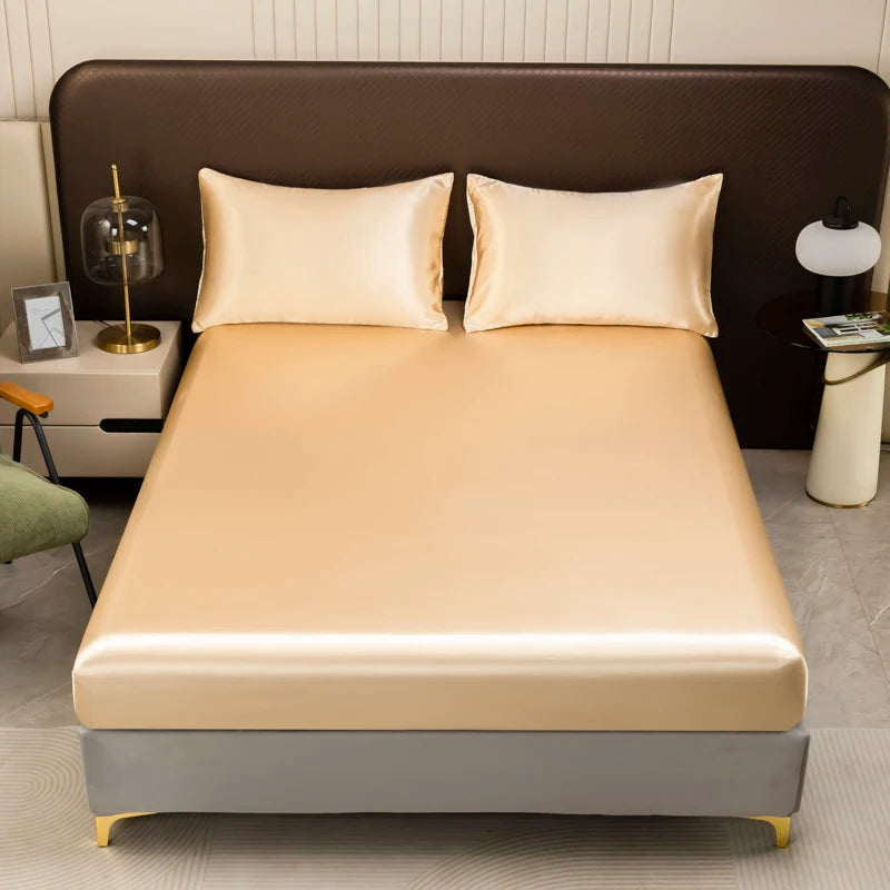 Ice Silk Satin Fitted Sheet with Elastic Band