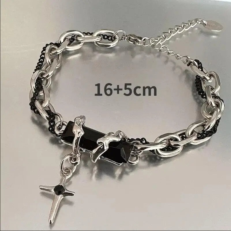 Retro Black Zircon Stainless Steel Chain Bracelet