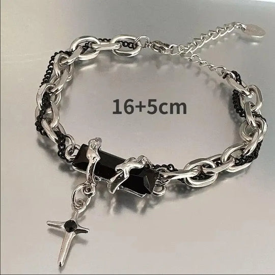 Retro Black Zircon Stainless Steel Chain Bracelet