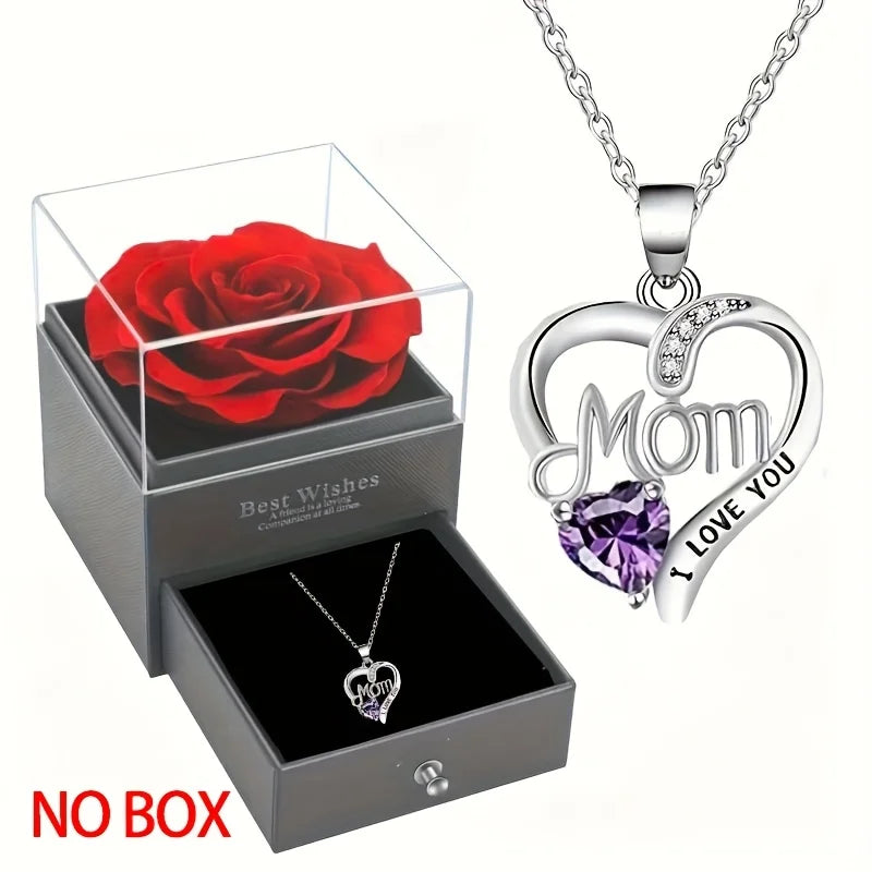 Heart Pendant Necklace for Mom with Rhinestones
