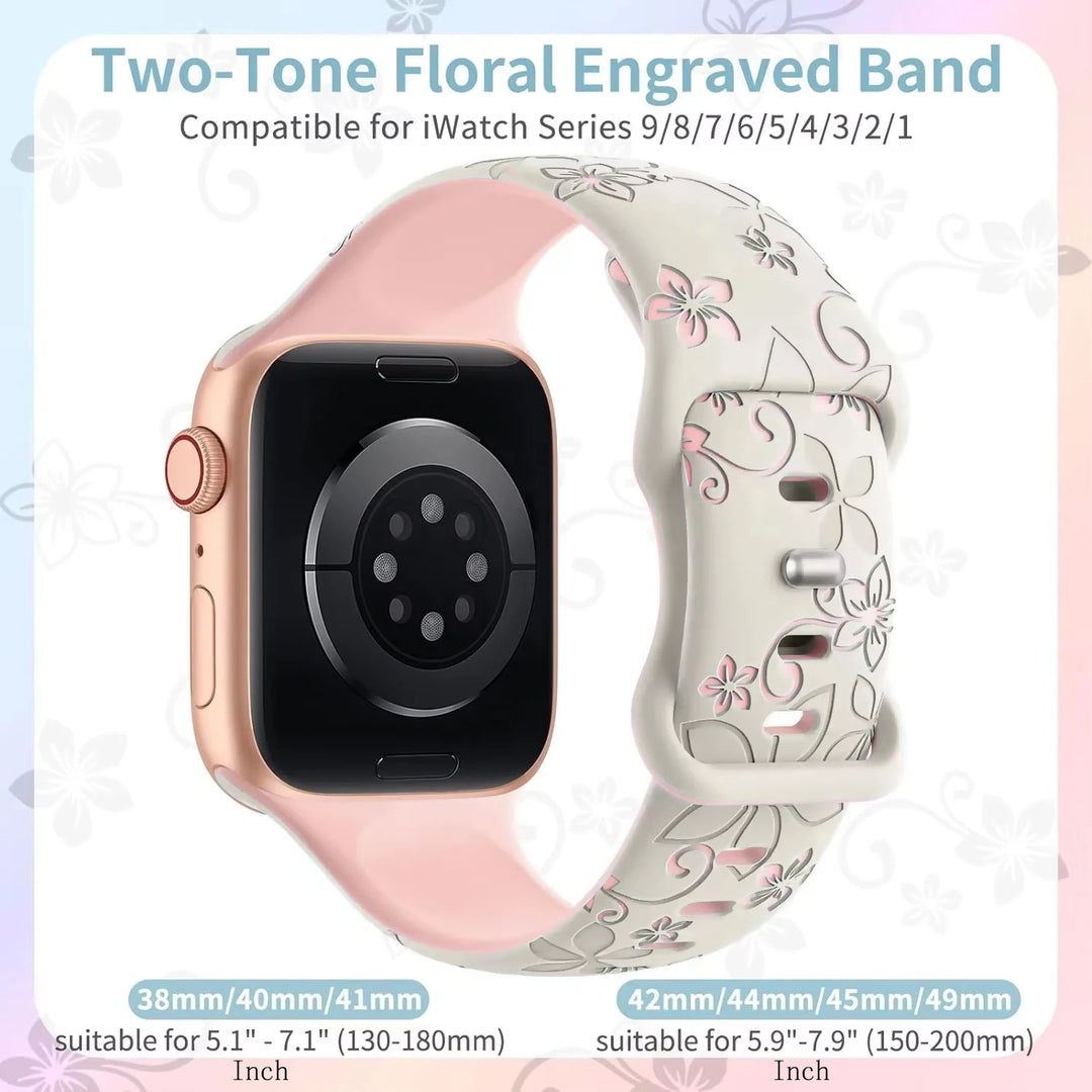 Floral Engraved Silicone Apple Watch Band