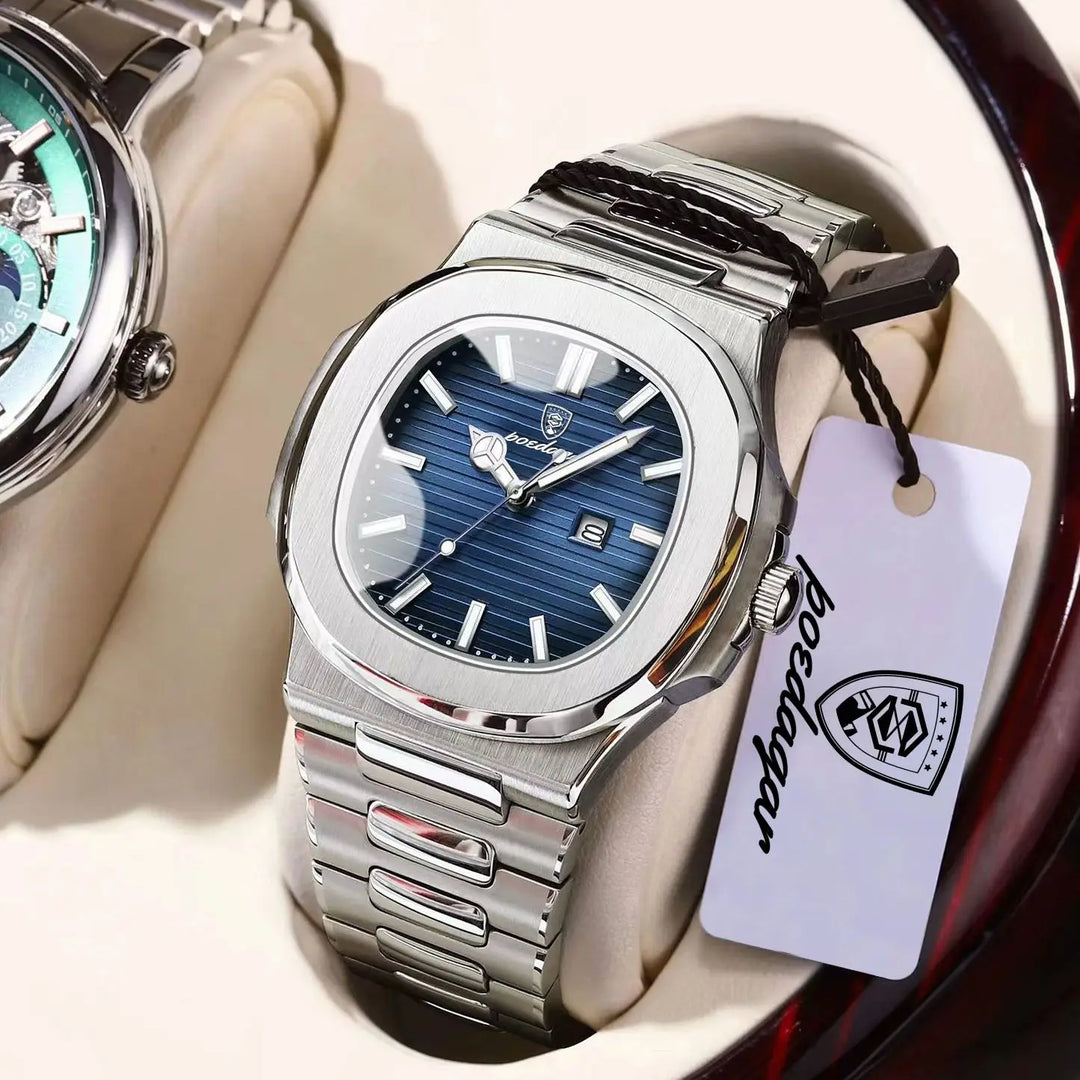 POEDAGAR Stainless Steel Quartz Square Men&
