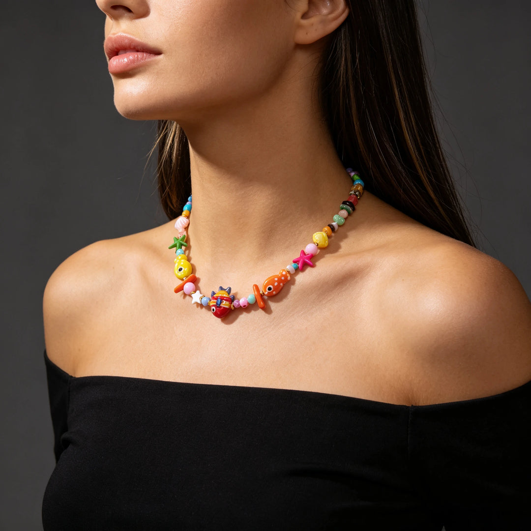 Colorful Ceramic Ocean Charm Beaded Necklace