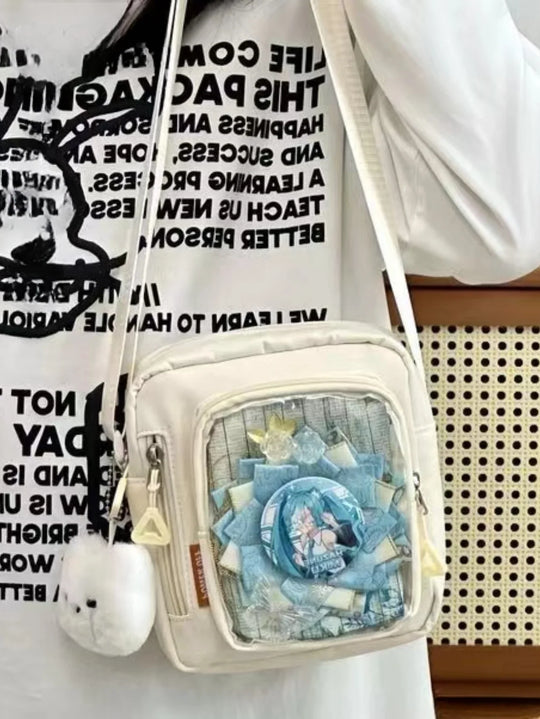 Mini Nylon Crossbody Bag with Transparent Display Pocket