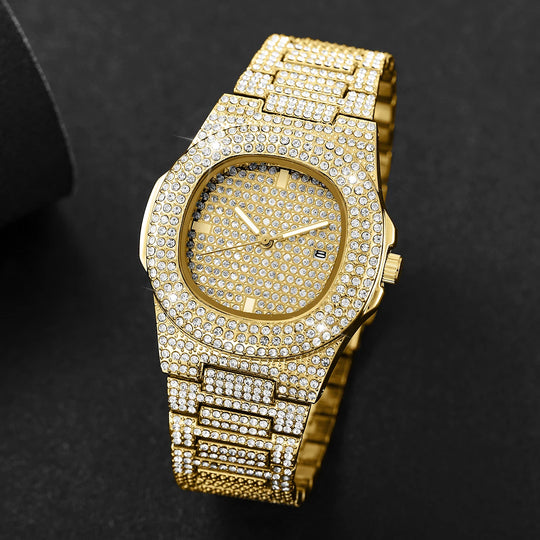 Luxury Diamond Quartz Stainless Steel Men&