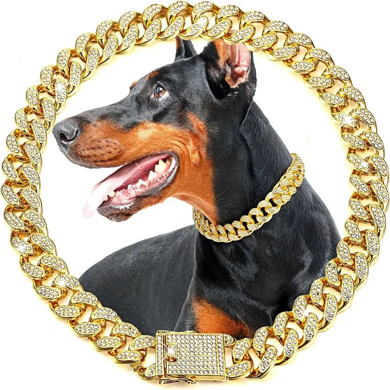 Luxury Gold Stainless Steel Dog Chain Collar