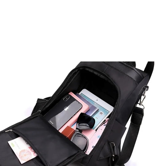 Anti-Theft Nylon Backpack with Convertible Shoulder Strap