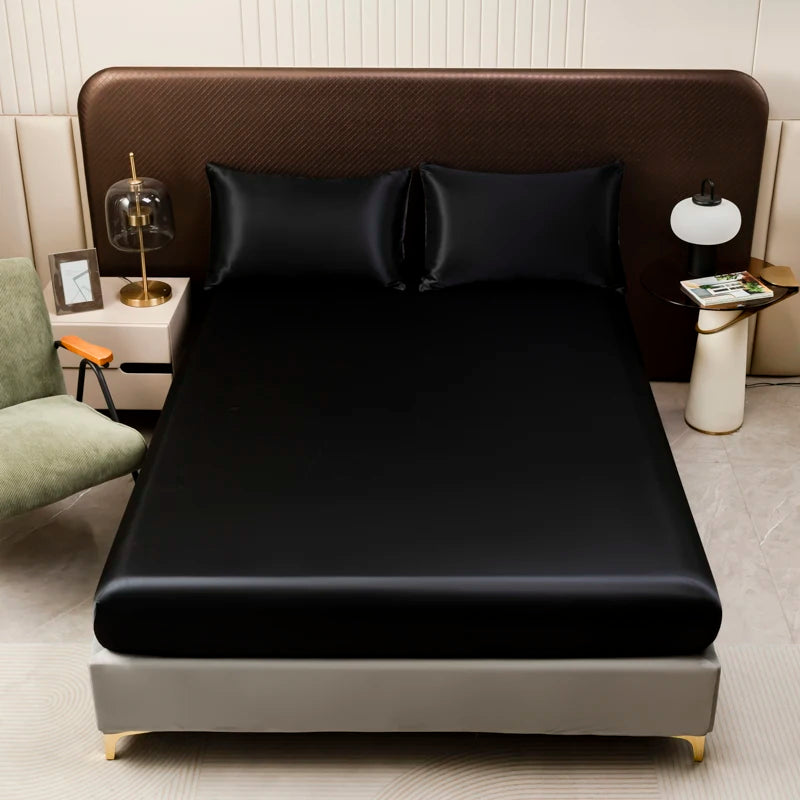 Ice Silk Satin Fitted Sheet with Elastic Band