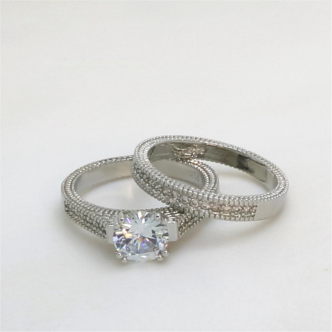 925 Sterling Silver Color Zircon Couple Ring Set