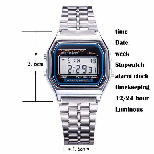Vintage Digital LED Watch with Stainless Steel Bracelet