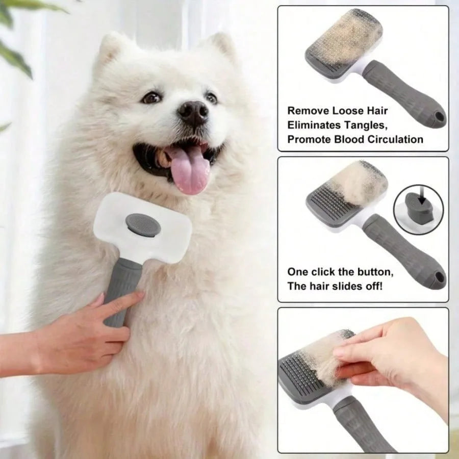 Self-Cleaning Pet Grooming Slicker Brush for Cats &amp; Dogs