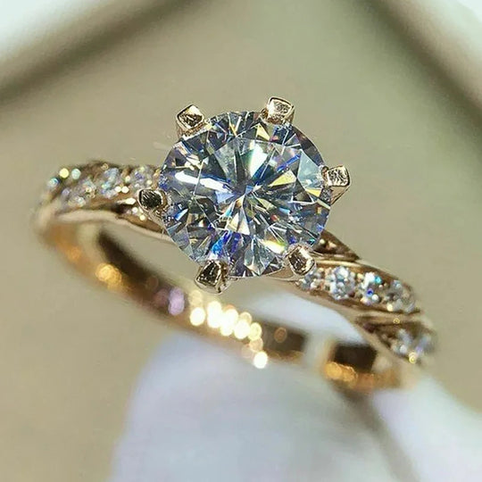 Gold Color Cubic Zirconia 6-Claw Wedding Ring for Women