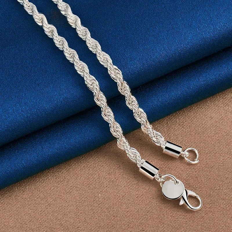 925 Sterling Silver Rope Chain Necklace &amp; Bracelet Set