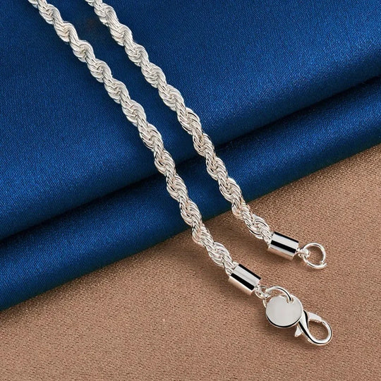 925 Sterling Silver Rope Chain Necklace &amp; Bracelet Set
