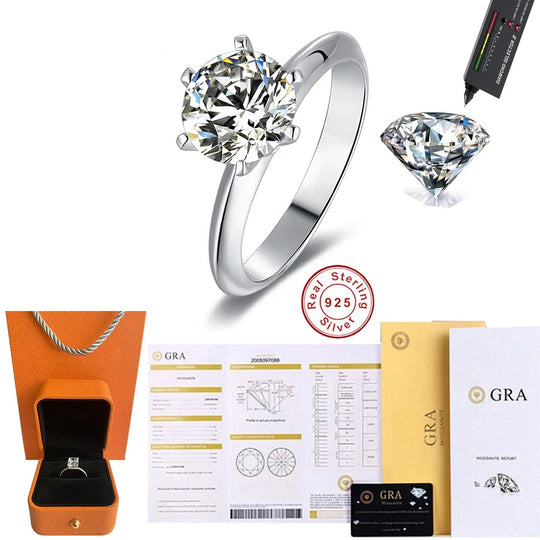 925 Sterling Silver Moissanite Solitaire Engagement Ring