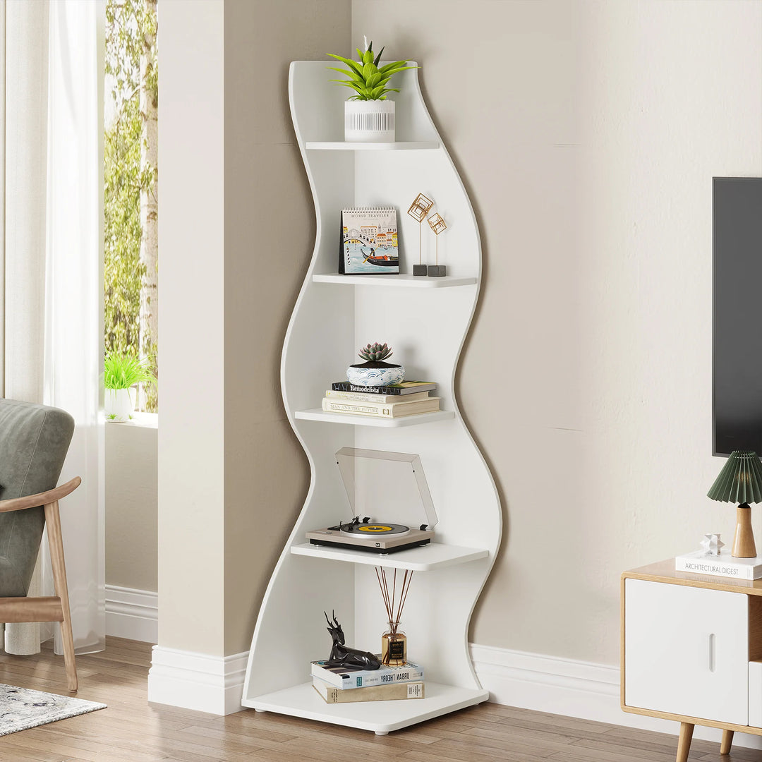 Modern 5-Tier Corner Bookshelf &amp; Display Shelf