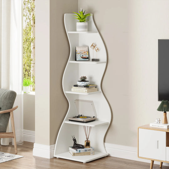 Modern 5-Tier Corner Bookshelf &amp; Display Shelf
