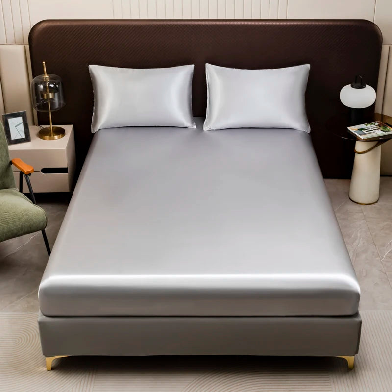 Ice Silk Satin Fitted Sheet with Elastic Band